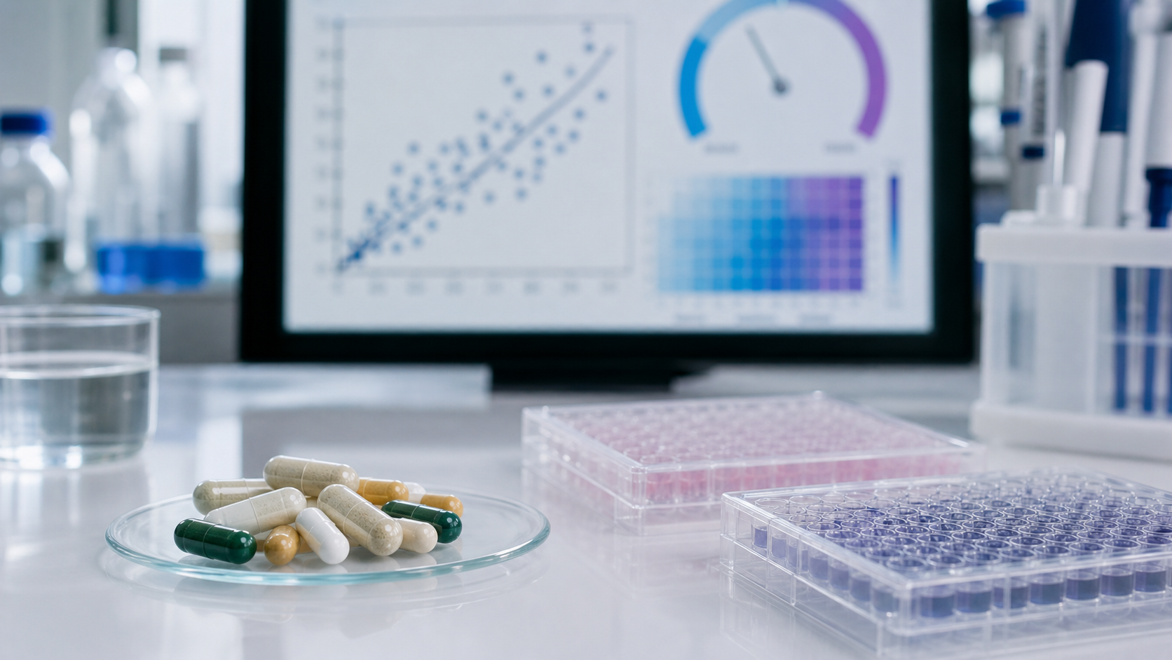Various supplement capsules and pills arranged on a white surface, representing the growing market of longevity supplements.