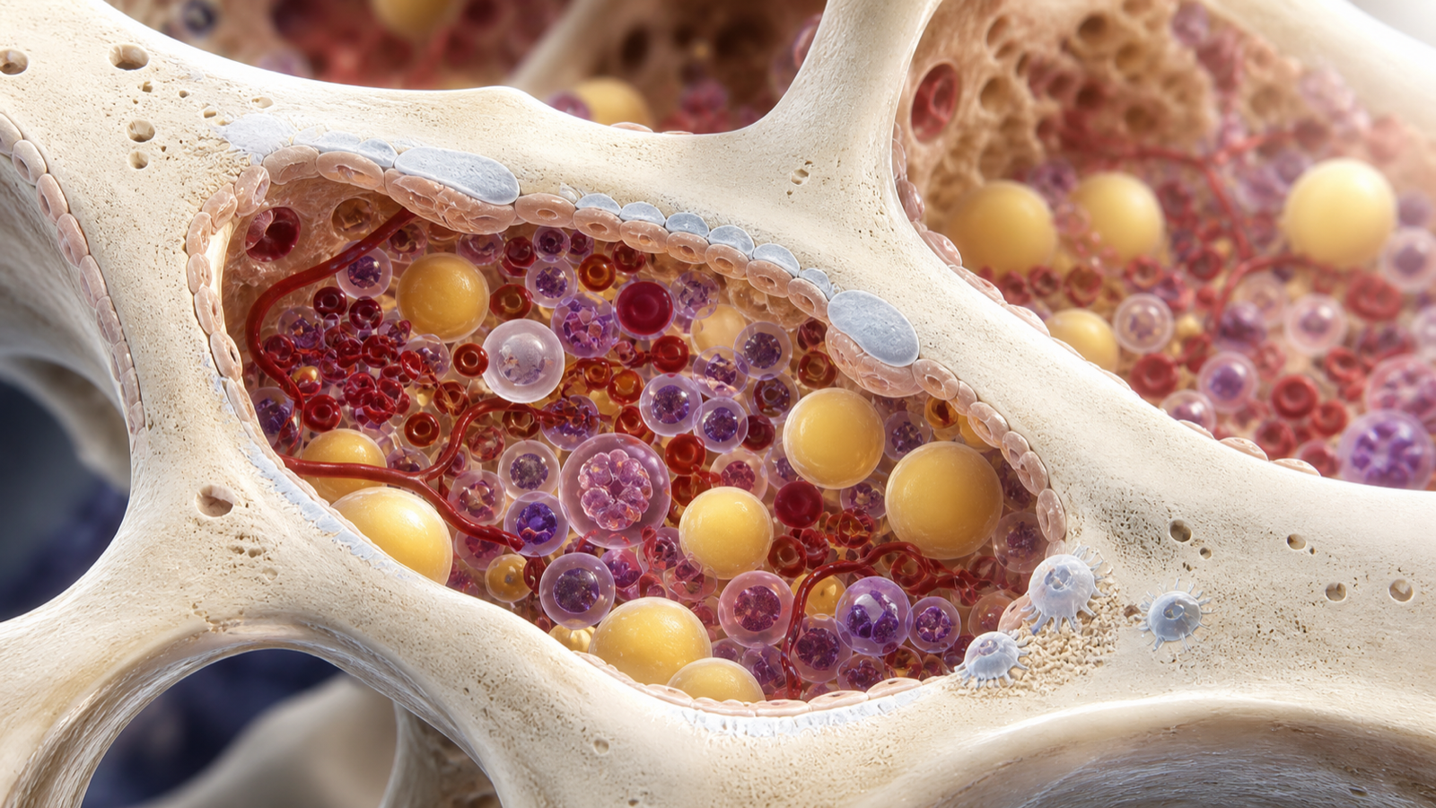 Scientific cross-section of healthy bone marrow and marrow adipose tissue