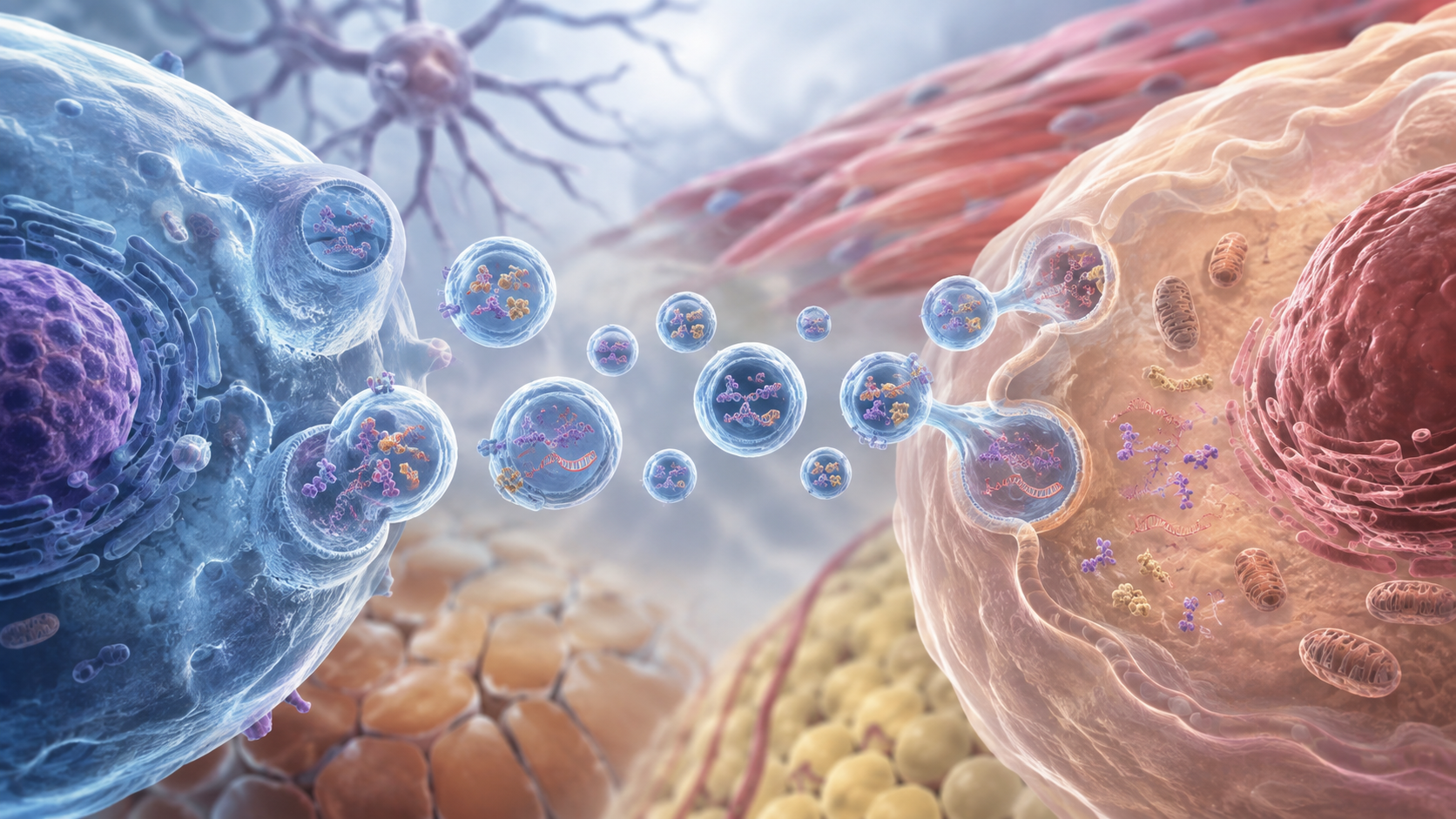Extracellular vesicles carrying molecular cargo between aging cells