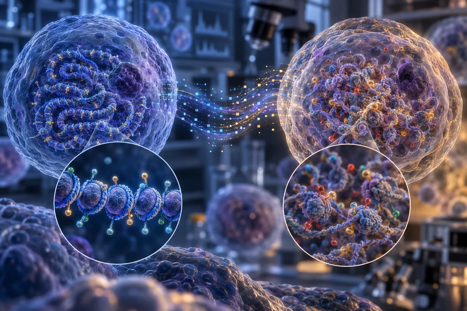 Scientific laboratory studying cellular aging and epigenetic change