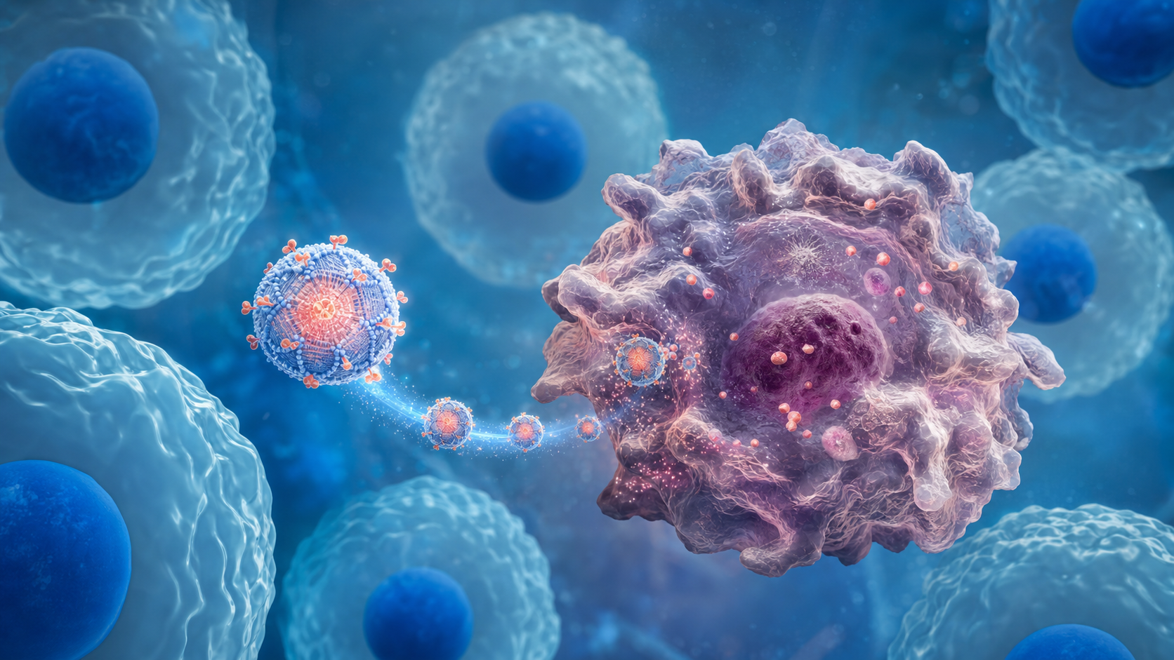 Microscopic view of advanced nanoparticles, representing the nanomedicine technology being developed for anti-aging applications.