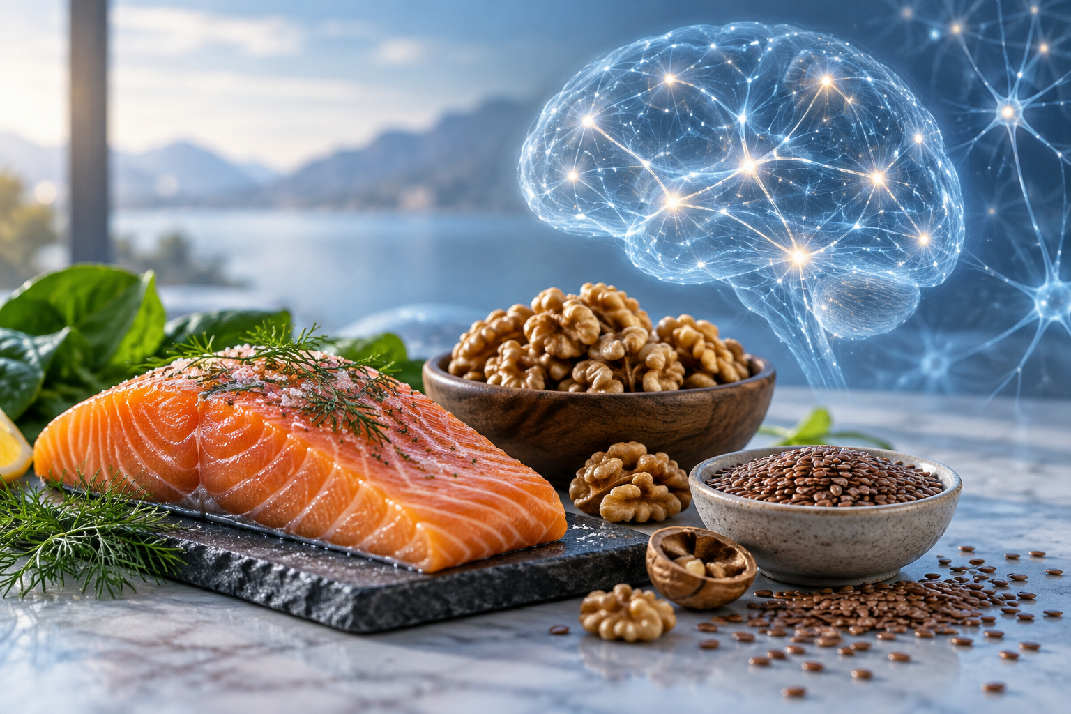 Fresh salmon fillet rich in omega-3 fatty acids for brain health and healthy aging