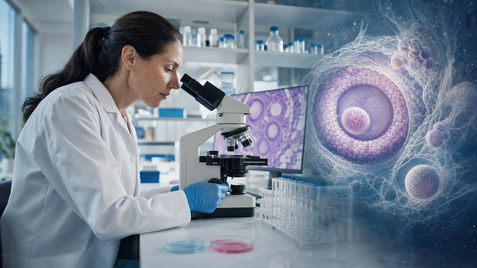 Scientific laboratory representing ovarian rejuvenation and reproductive aging research