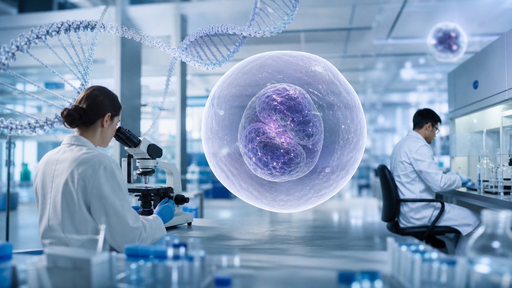Researcher examining genetic data on a computer screen in a laboratory, representing the intersection of rare disease and aging research.