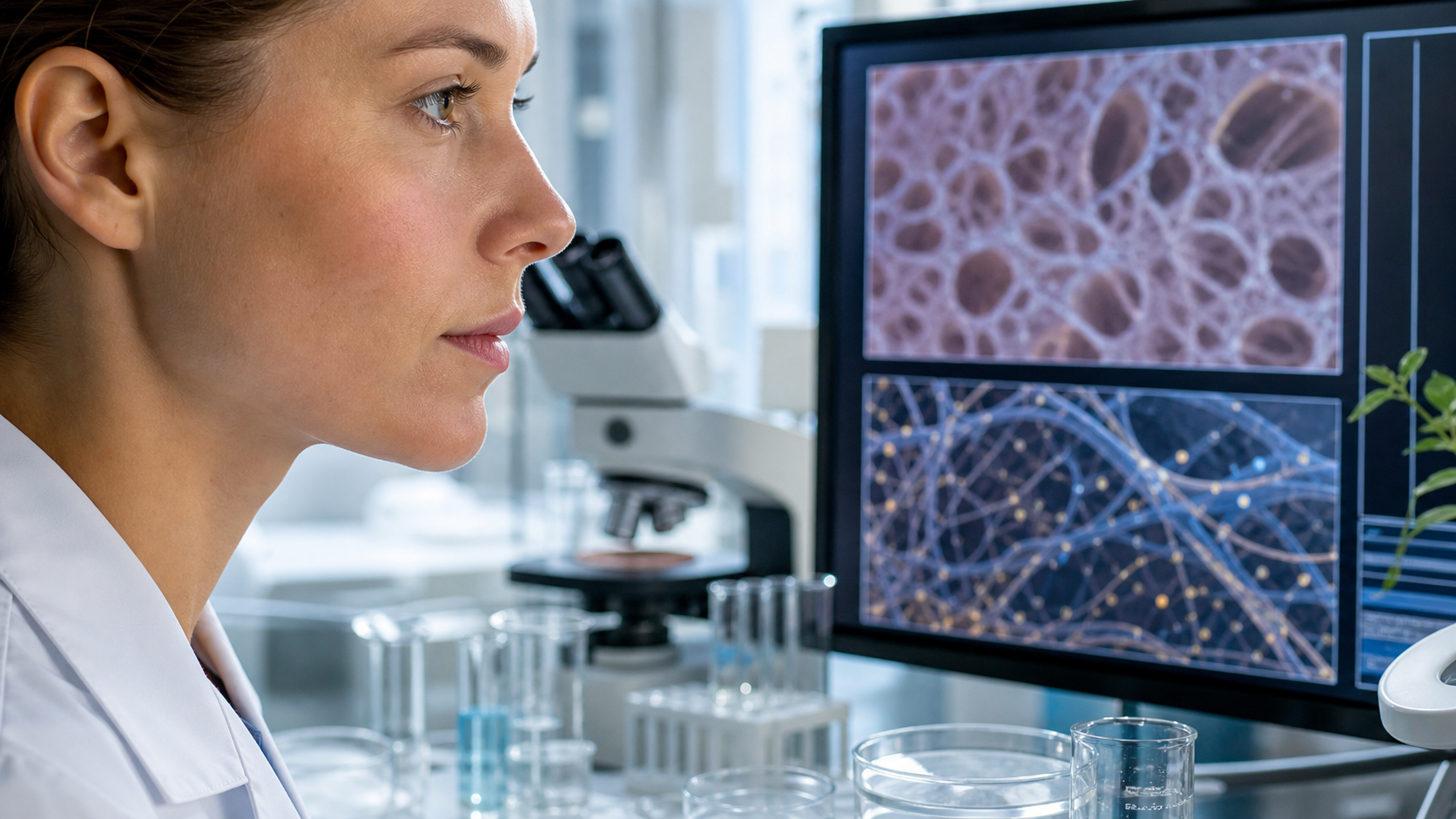 Research imagery representing skin aging reversal and rejuvenation science