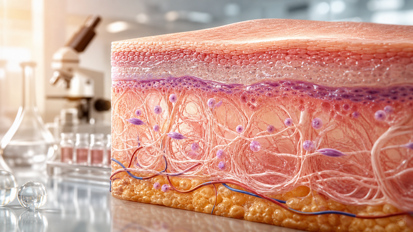 Research imagery representing skin aging reversal and rejuvenation science