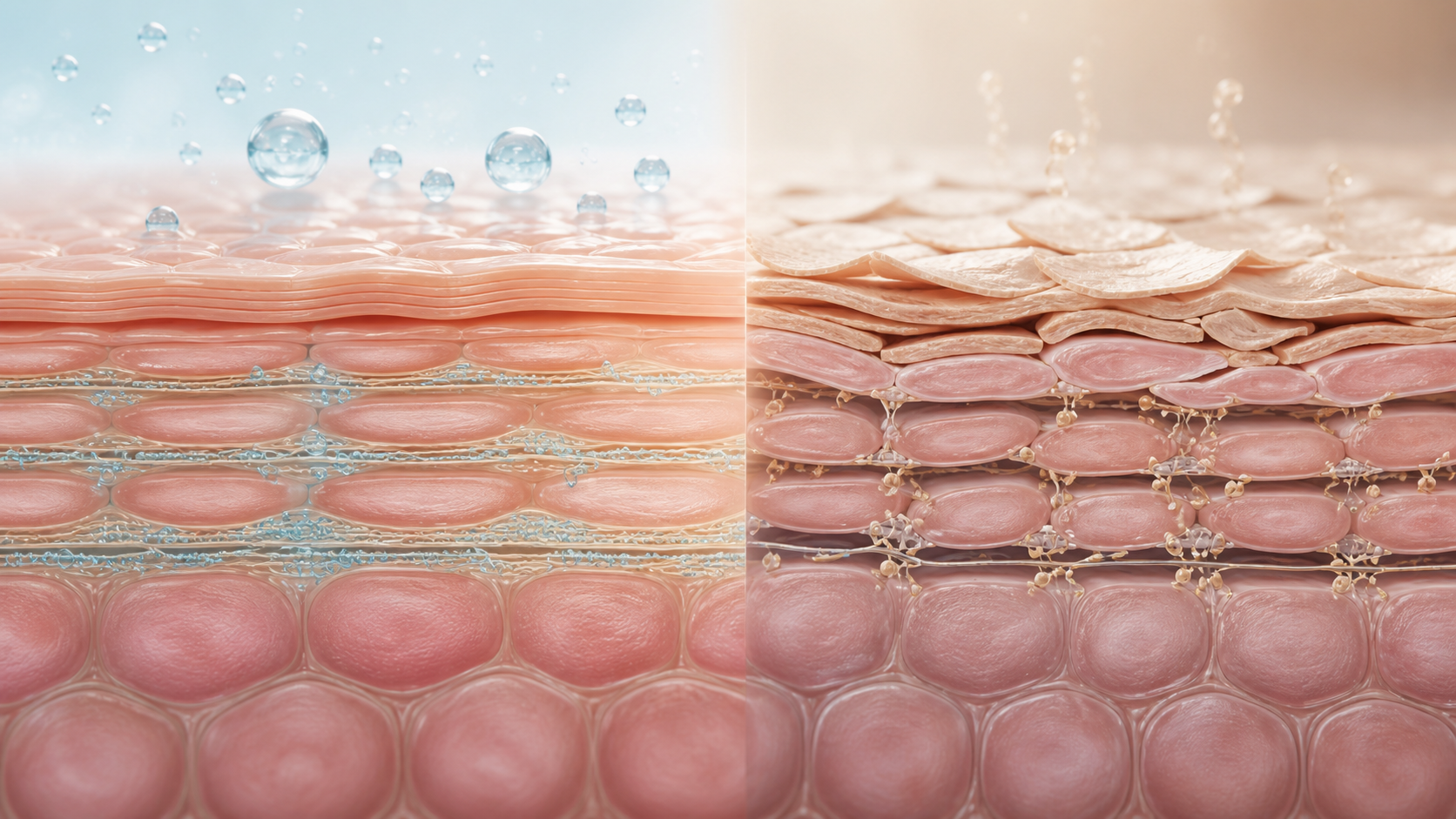 Editorial scientific view of the layered skin barrier with organized lipids retaining moisture