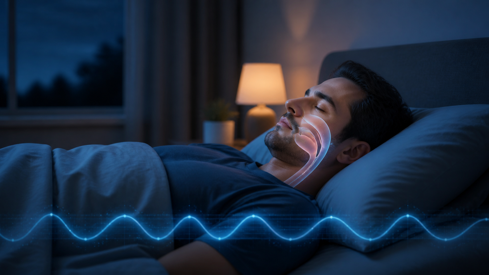 Medical sleep illustration showing stable breathing and restorative sleep across the night