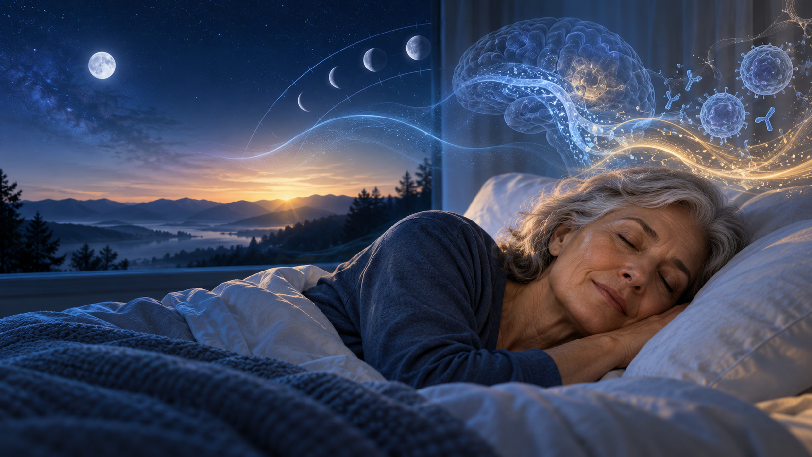 Serene dark bedroom with soft moonlight designed for optimal restorative sleep