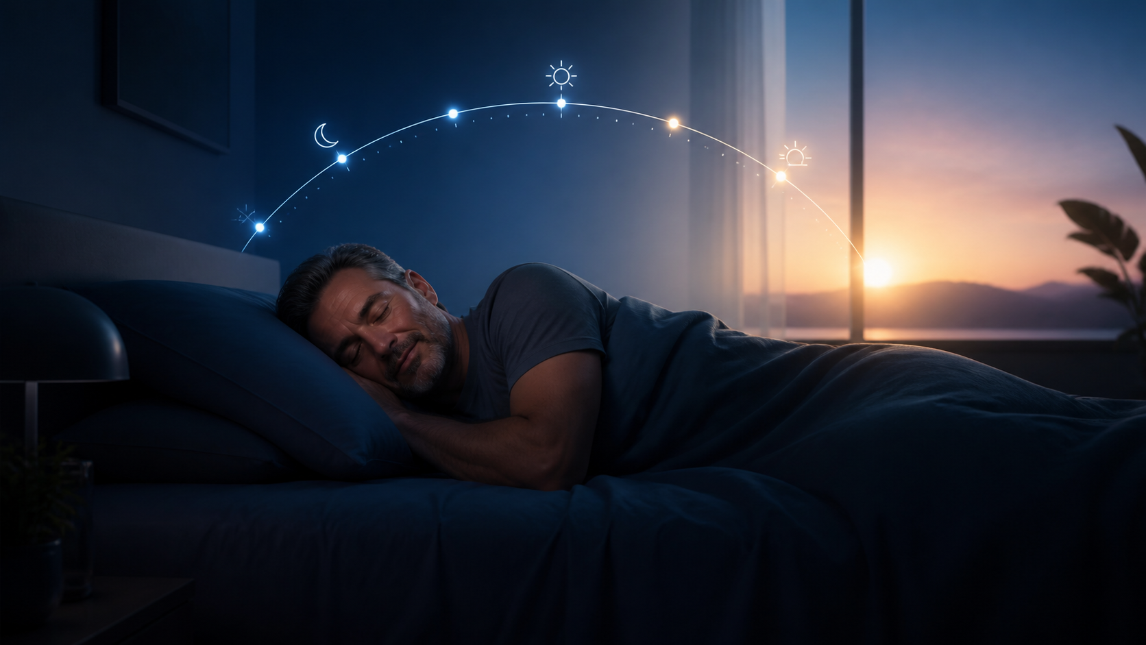 Older adult sleeping on a consistent schedule from night through dawn