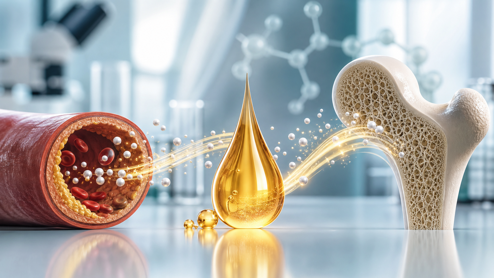 Supplement capsules representing vitamin K2 and aging research