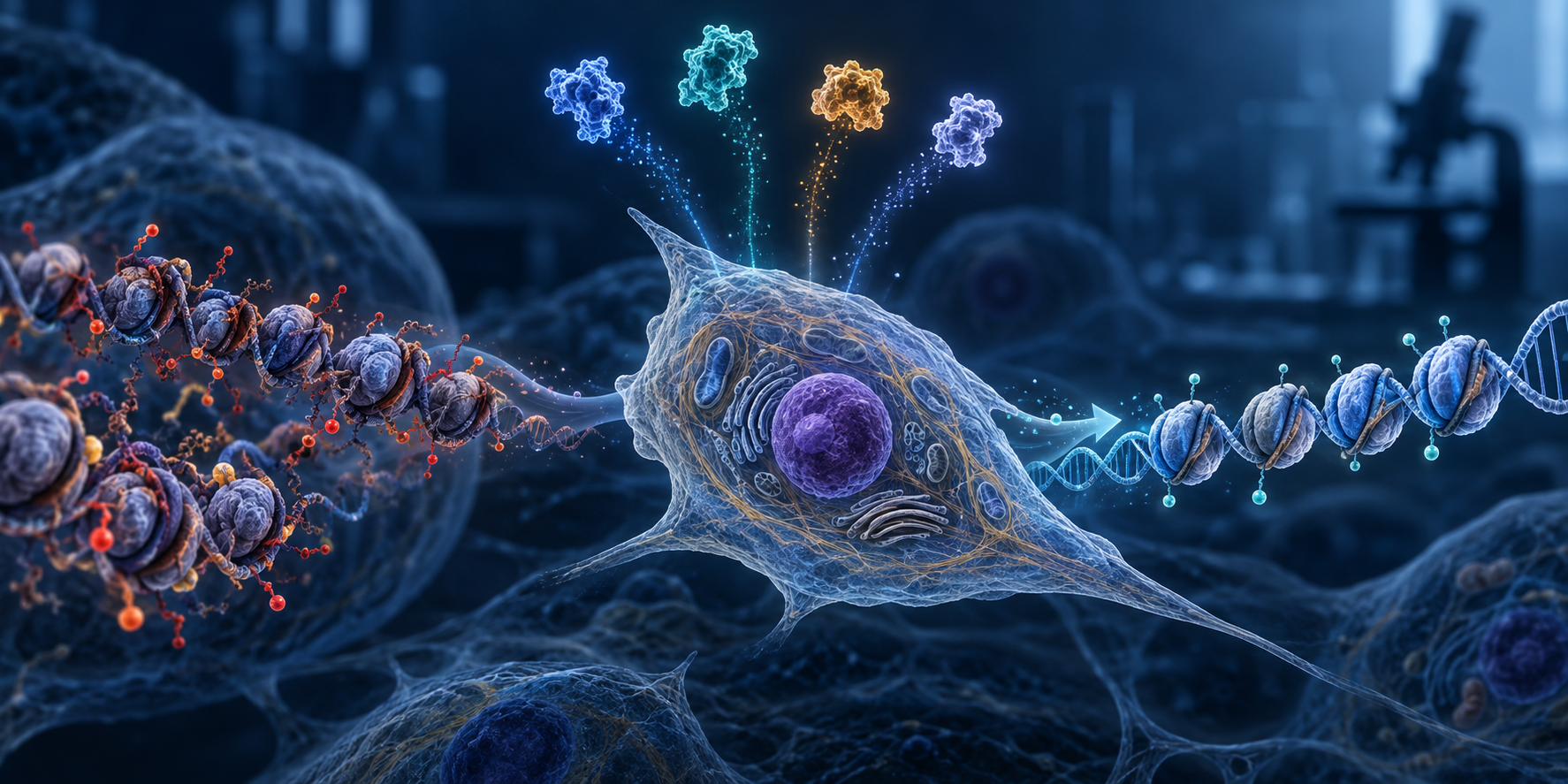 DNA double helix representing cellular reprogramming research